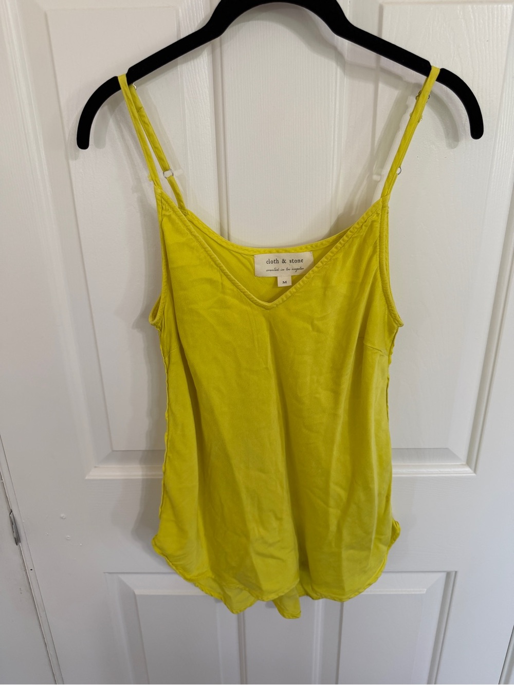 Cloth & Stone M Chartreuse Yellow Cupro Rayon V Neck Cami Tank Top Adjustable